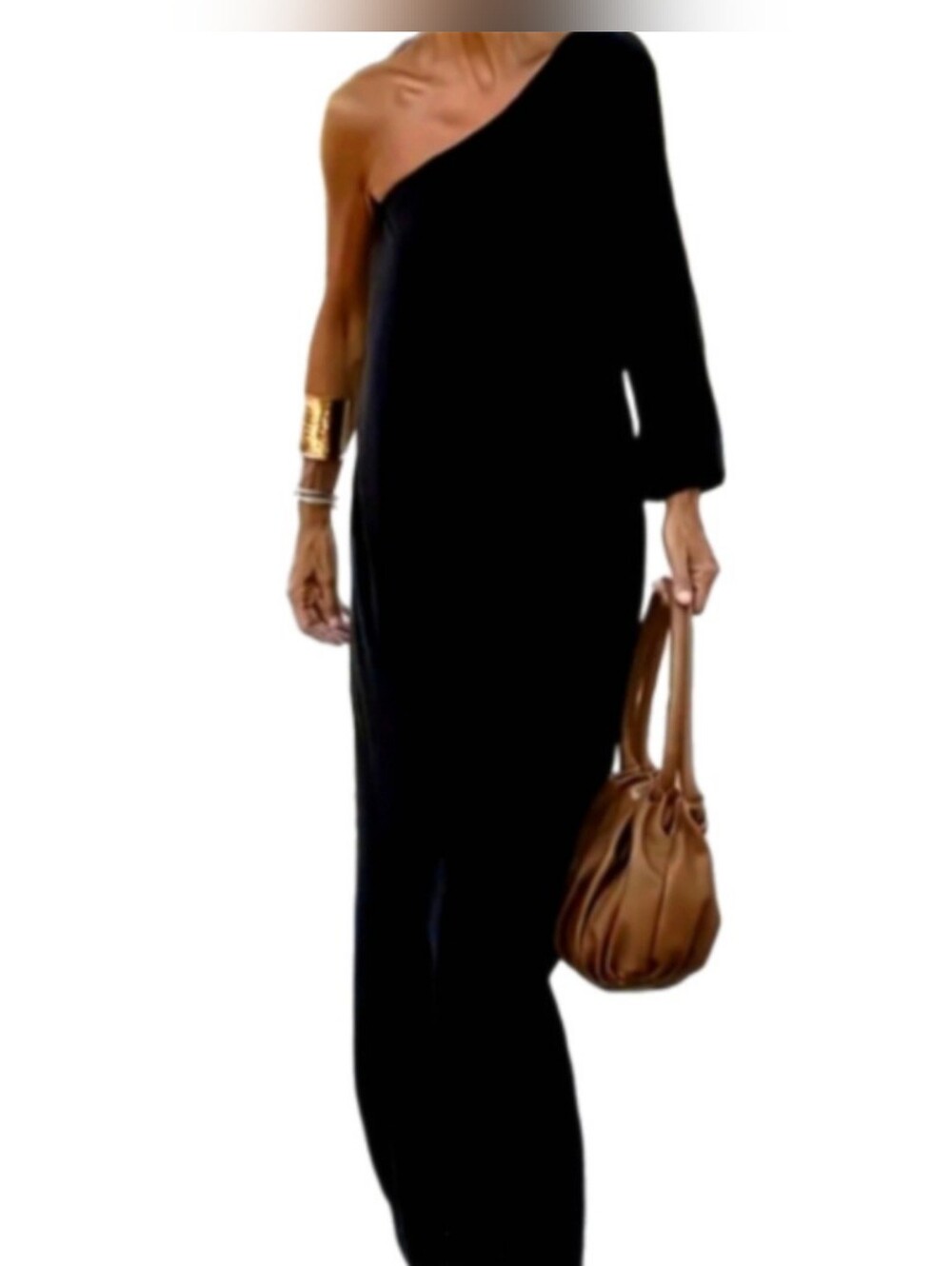 Asymetrical Black One Shoulder Maxi Dress